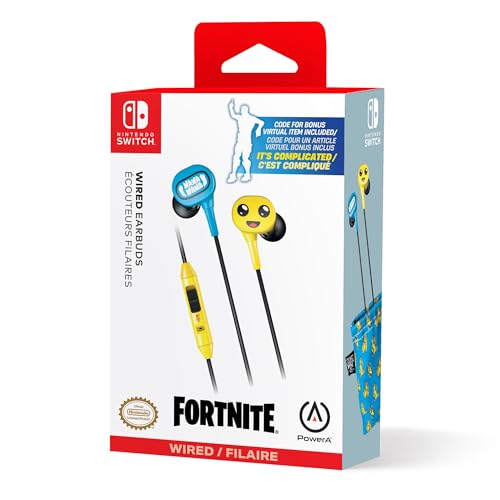 PowerA Wired Earbuds for Nintendo Switch – Fortnite Peely, 3.5 mm, Wired, Officially Licensed, Bonus Virtual Item and Matching Peely Drawstring Bag Included