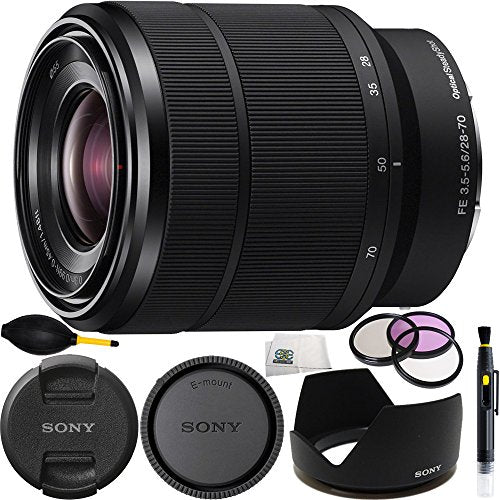 Sony FE 28-70mm f/3.5-5.6 OSS Lens International Version (No Warranty) (White Box) Bundle 9PC Accessory Kit Includes Manufacturer Accessories + 3PC Filter Kit (UV-CPL-FLD) + Dust Blower + Lens Pen + Microfiber Cleaning Cloth