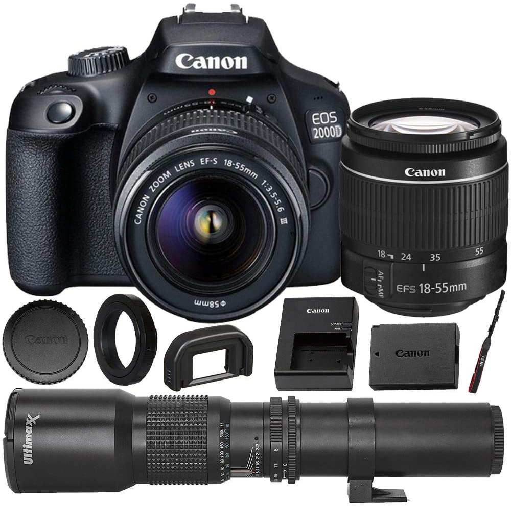Canon EOS 2000D (Rebel T7) DSLR Camera with EF-S 18-55mm f/3.5-5.6 DC III Lens & Deluxe Accessory Bundle ? Includes: 2x SanDisk Ultra 32GB SDHC Memory Card, Extended Life Battery, Carrying Case & MORE