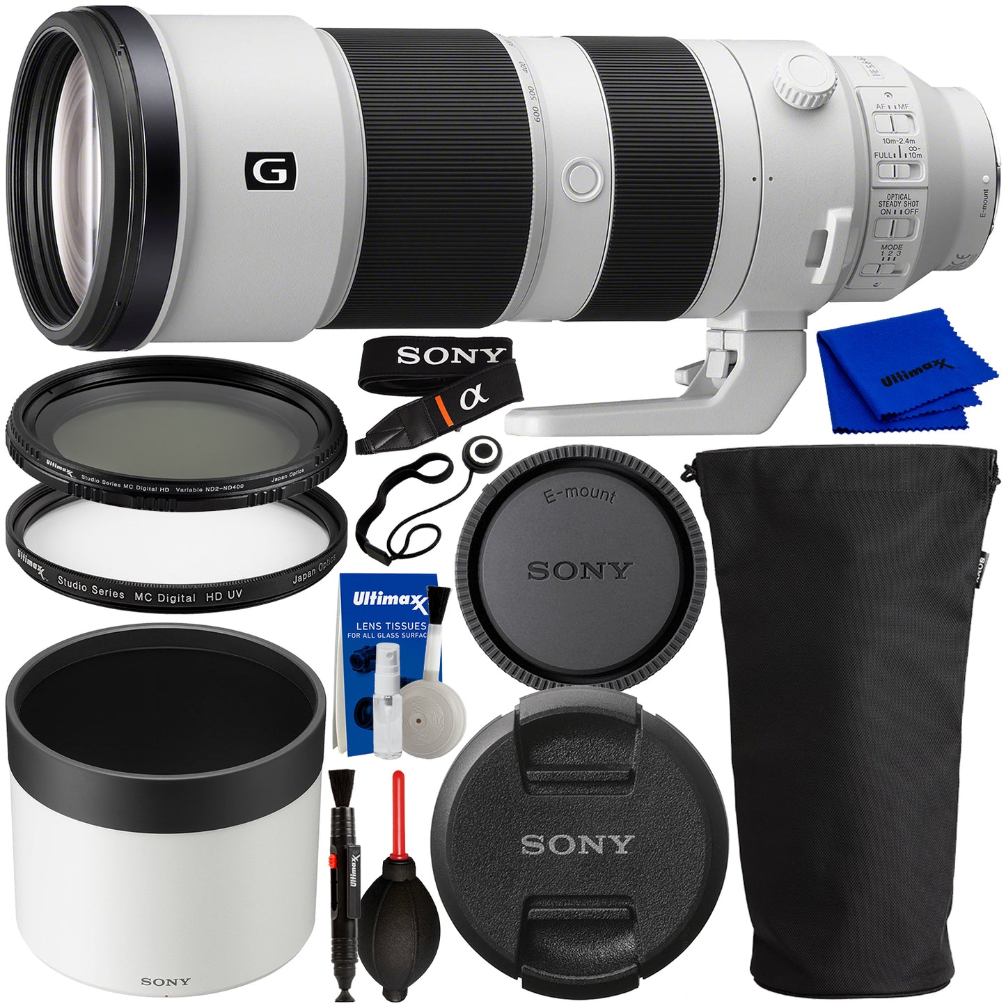 Sony FE 200-600mm f/5.6-6.3 G OSS Lens with Manufacturer Accessories, Variable Neutral Density Filter, Ultraviolet Filter, Lens Cap Keeper, Air Pump / Dust Blower & Deluxe Equipment Maintenance Kit
