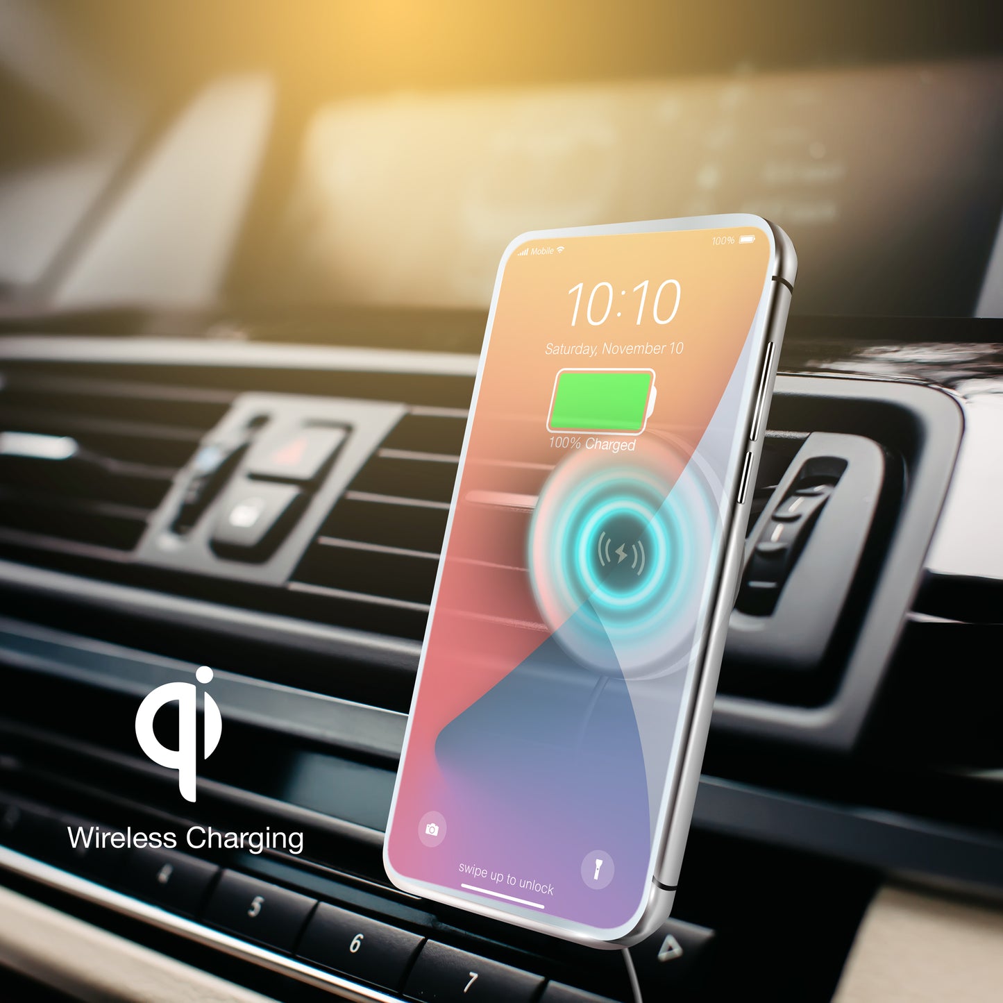 Ultimaxx Wireless Qi Fast Charger (WAFR/Ultimaxx) with Built-in USB-A Plug, 2ft USB-C to USB-A Cable