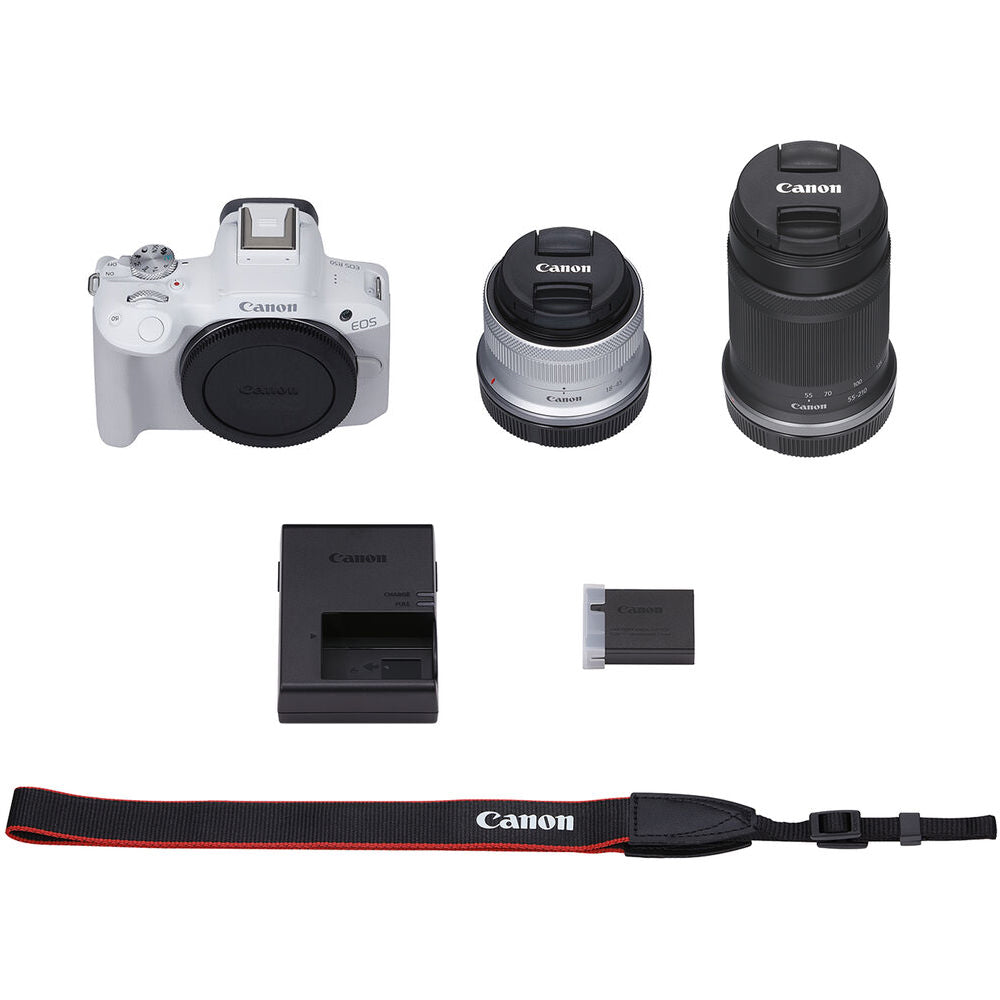 Canon EOS R50 Mirrorless Camera w/ 18-45mm and 55-210mm Lenses (White) PPCKIT