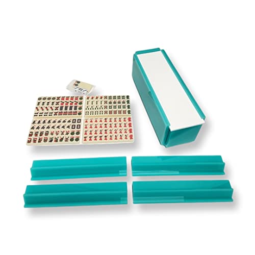 Mahjong - Turqouise w White Cover - matching Turq racks, ivory pieces