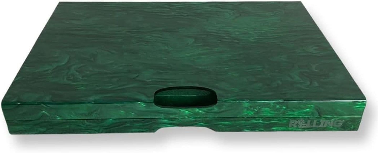 LG BACKGAMMON - MAGNETS, GRN MARB,, BLK/GRN TRI, BLK/CREAM CHIPS /  Lucite Acrylic Backgammon Set