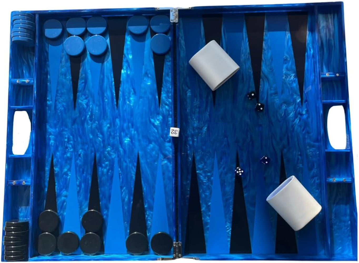 Lucite Acrylic Backgammon Set 18 Large Premium Board and Pieces (Blue Marble/Black)