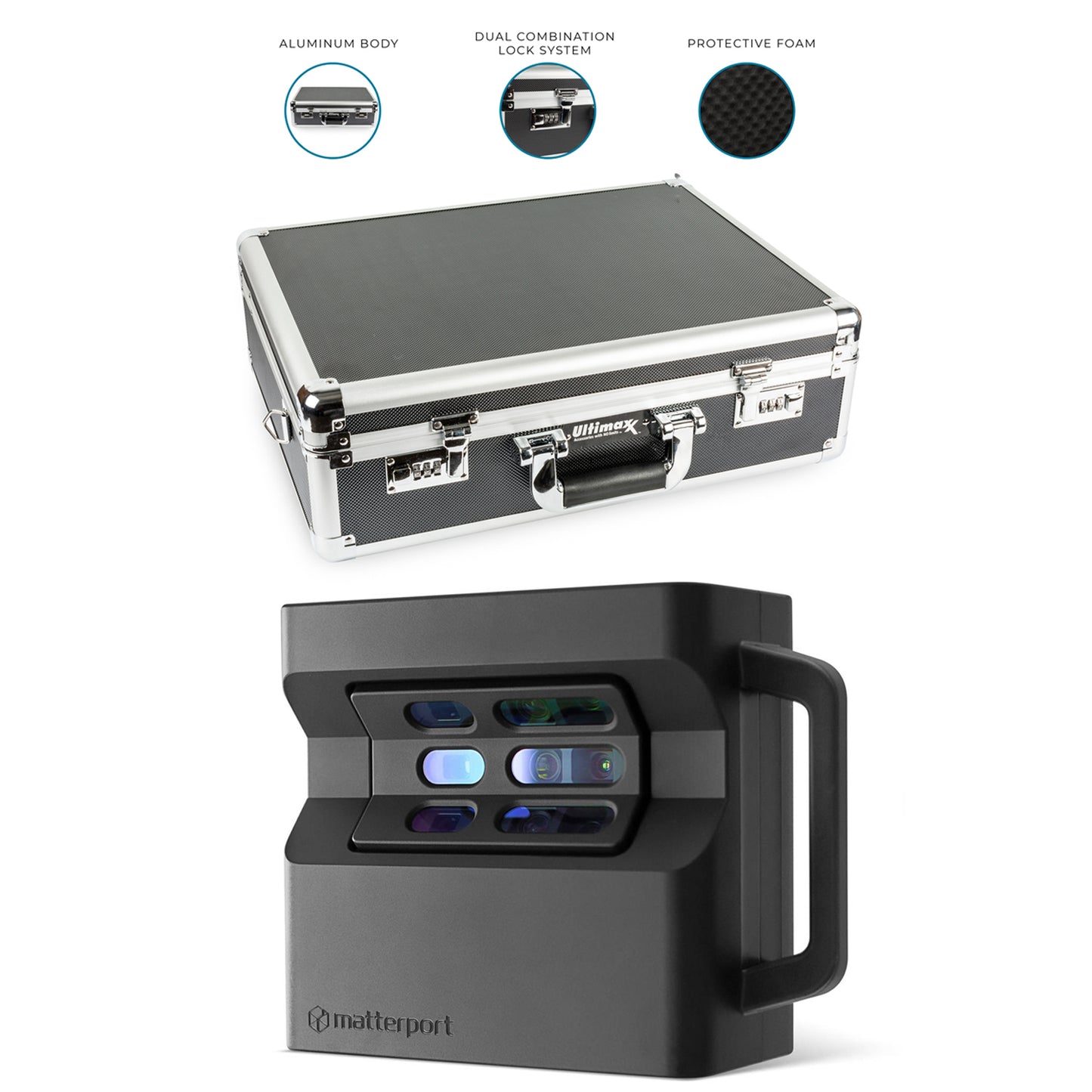 Matterport MC250 Pro2 134MP Professional Capture 3D Camera (Black) w/ Ultimaxx Hard Aluminum Case with Combo Lock