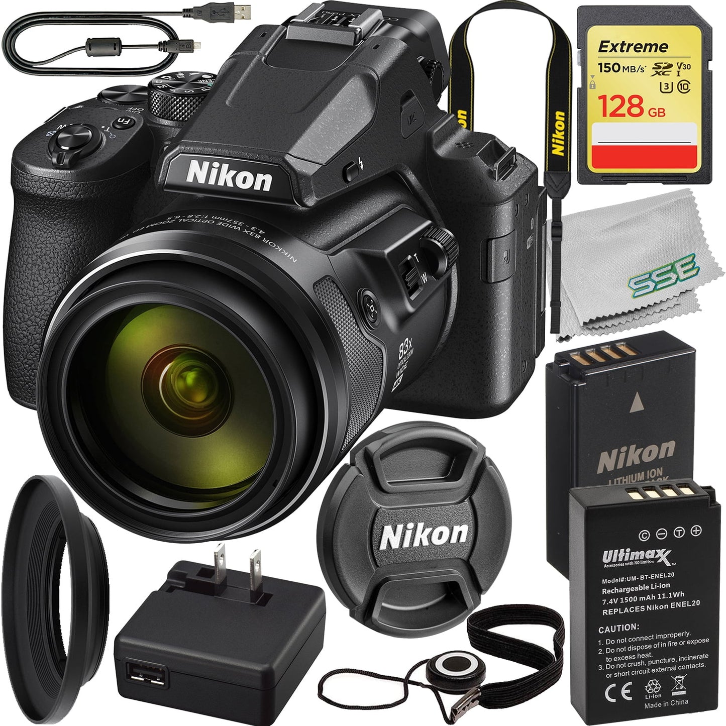 Nikon COOLPIX P950 Digital Camera with Accessory Bundle: SanDisk 128GB Extreme Pro SDXC Memory Card, Extended Life Replacement Battery (1500mAh) & More (11pc Bundle)