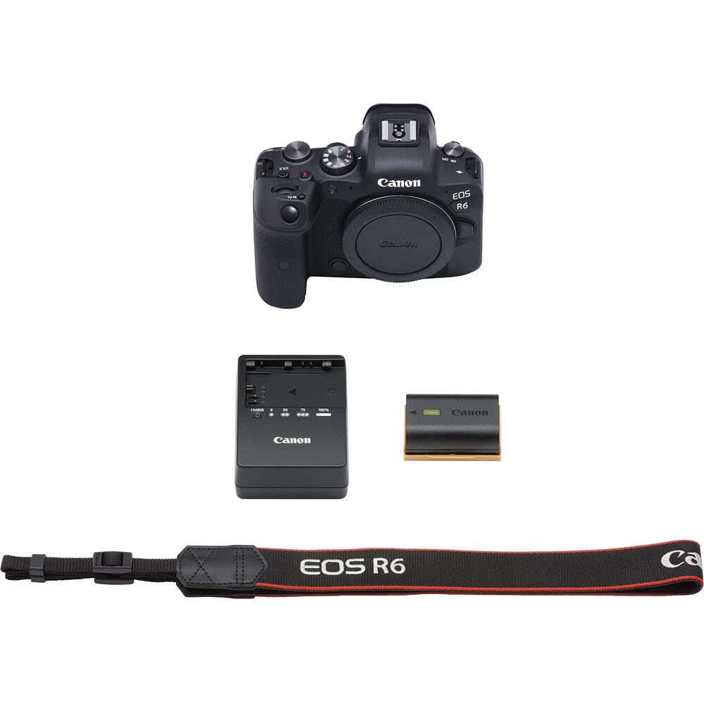 Canon EOS R6 Mirrorless Digital Camera (Body) with Starter Accessory Bundle. Bundle Includes: 64GB Ultra Memory Card, 1x Canon LP-E6NH Battery, Battery Charger for LP-E6NH Batteries, Soft Padded Carrying Case, and More