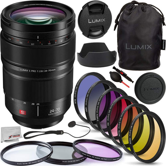Panasonic Lumix S PRO 24-70mm f/2.8 Lens with Must Have Bundle: Includes ? 6pc Filter Kit (Graduated Color), 3pc Filter Kit (UV, CPL, FLD), Lens Hood, Lens Bag, and More