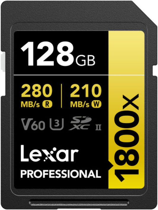 Lexar 128GB Professional 1800x UHS-II SDXC V60 Rated 4K Video Capture Memory Card (GOLD Series)