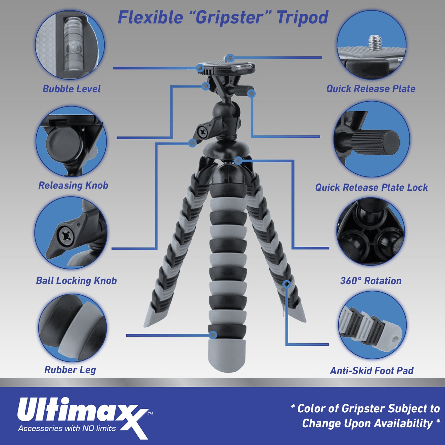 ULTIMAXX 8 TRIPOD GRIPSTER (GREY)