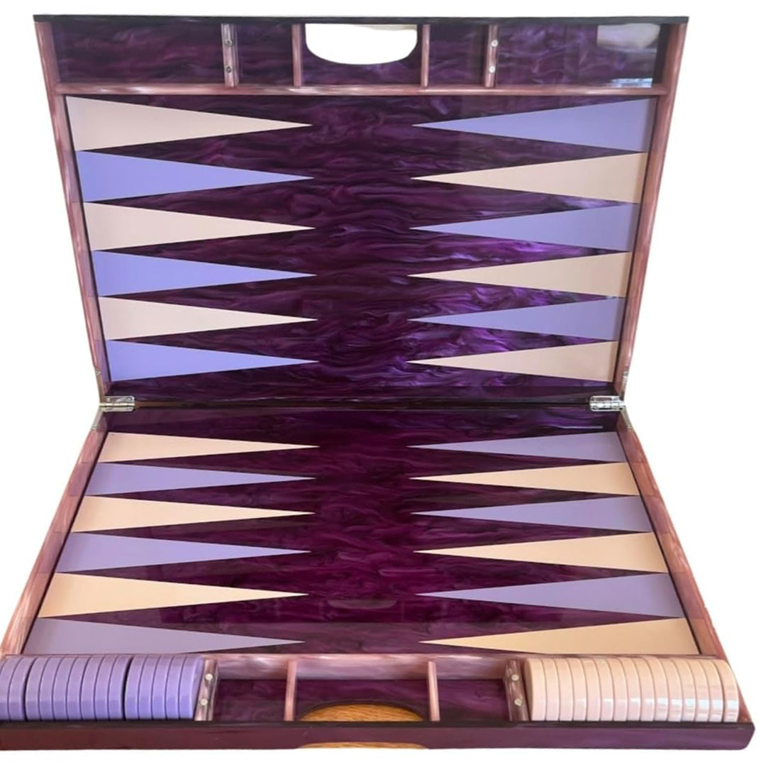 Lucite Acrylic Backgammon Set 18 Large Premium Board and Pieces (Dark Purple Marble/Lavender)