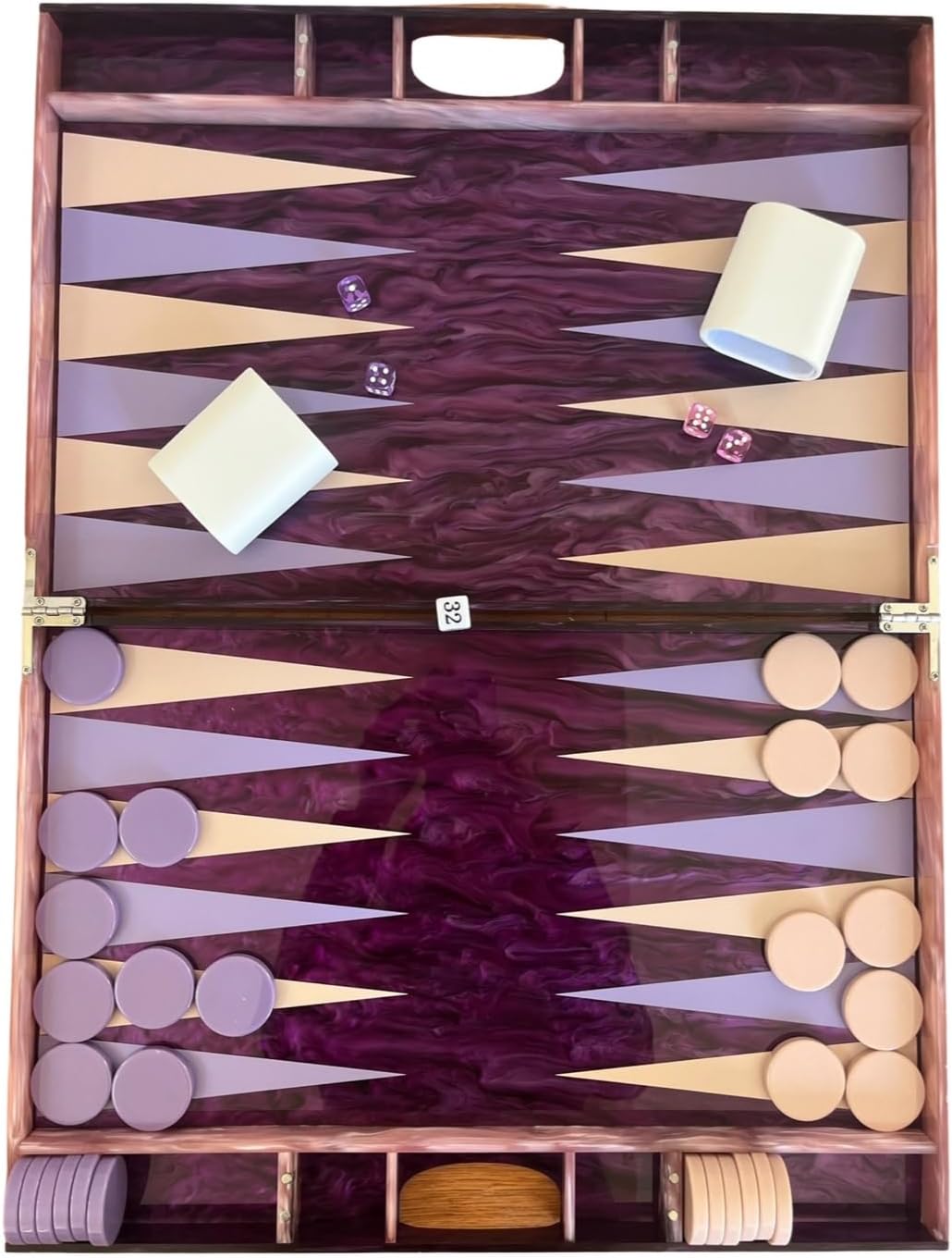 Lucite Acrylic Backgammon Set 18 Large Premium Board and Pieces (Dark Purple Marble/Lavender)