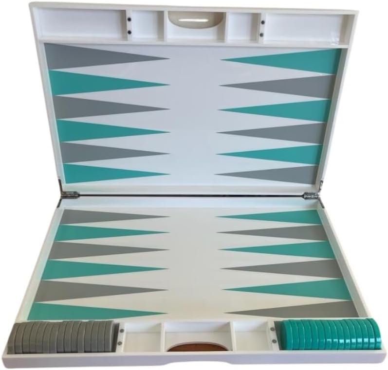 Lucite Acrylic Backgammon Set 18 Large Premium Board and Pieces (White/Aqua)