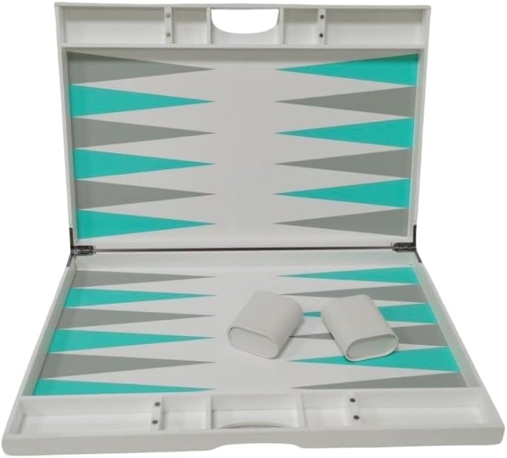 Lucite Acrylic Backgammon Set 18 Large Premium Board and Pieces (White/Aqua)