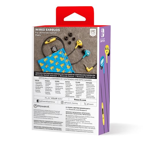 PowerA Wired Earbuds for Nintendo Switch – Fortnite Peely, 3.5 mm, Wired, Officially Licensed, Bonus Virtual Item and Matching Peely Drawstring Bag Included