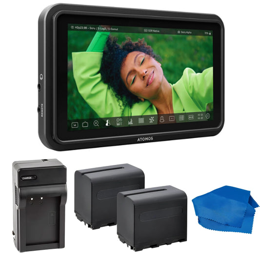 Atomos Shinobi II 5.2" HDMI HDR Monitor & Power Bundle - Includes: Manufacturer Accessories + 2x Extended Life NP-F975 Batteries + AC/DC Rapid Home & Travel Battery Charger + Microfiber Cleaning Cloth