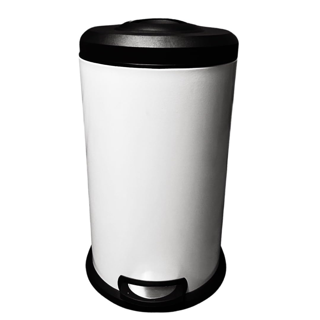 Premium White Iron Garbage Wastebasket Pedal Bin + Built In Compression System + Inner ABS Plastic Liner 40L/13Galloon