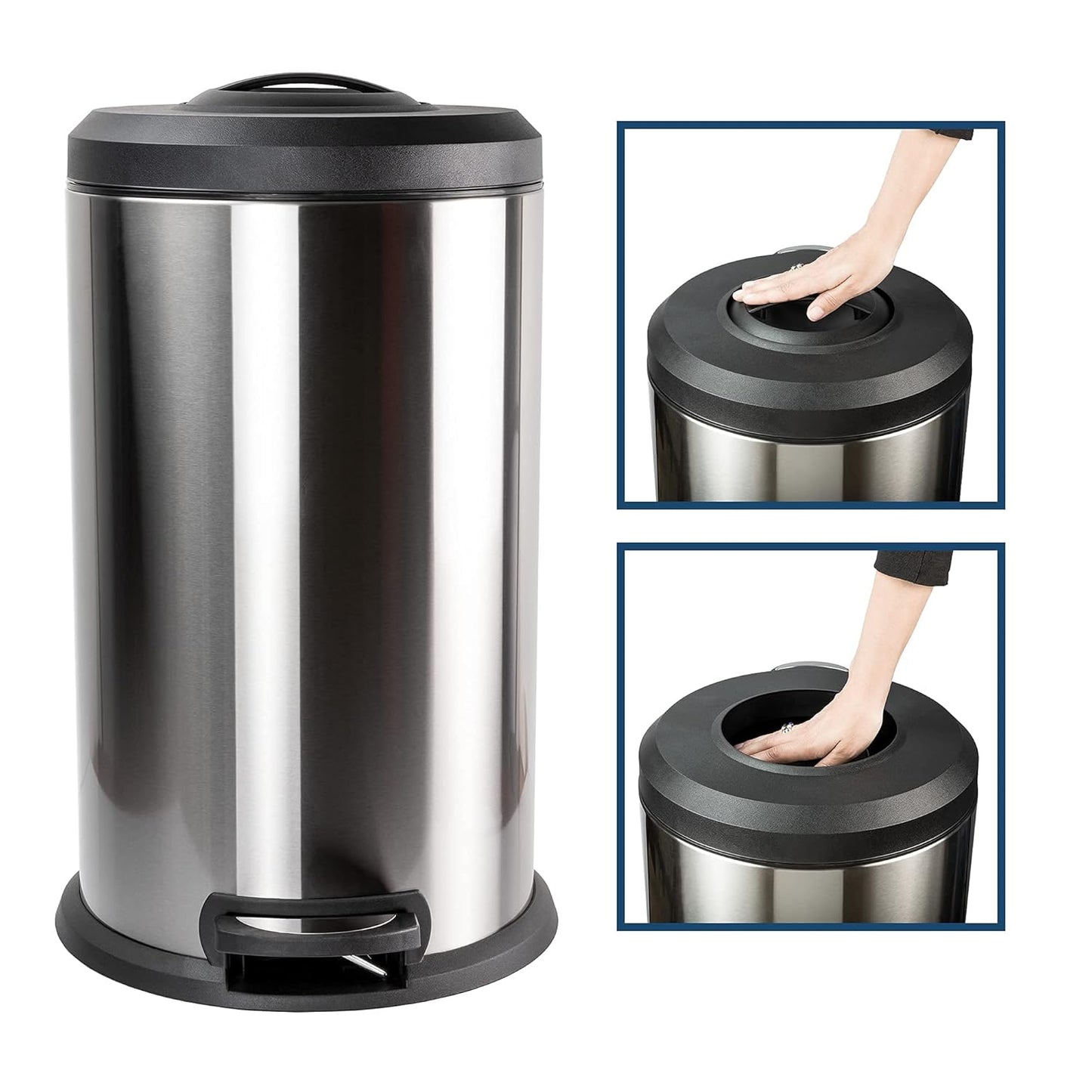Premium White Iron Garbage Wastebasket Pedal Bin + Built In Compression System + Inner ABS Plastic Liner 40L/13Galloon