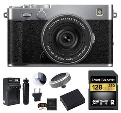 FUJIFILM X-E5 Mirrorless Camera with XF 23mm f/2.8 Lens Bundle, Includes: ProGrade Digital 128GB UHS-II SDXC Memory Card, Spare Battery and More (6 Items) (Silver)