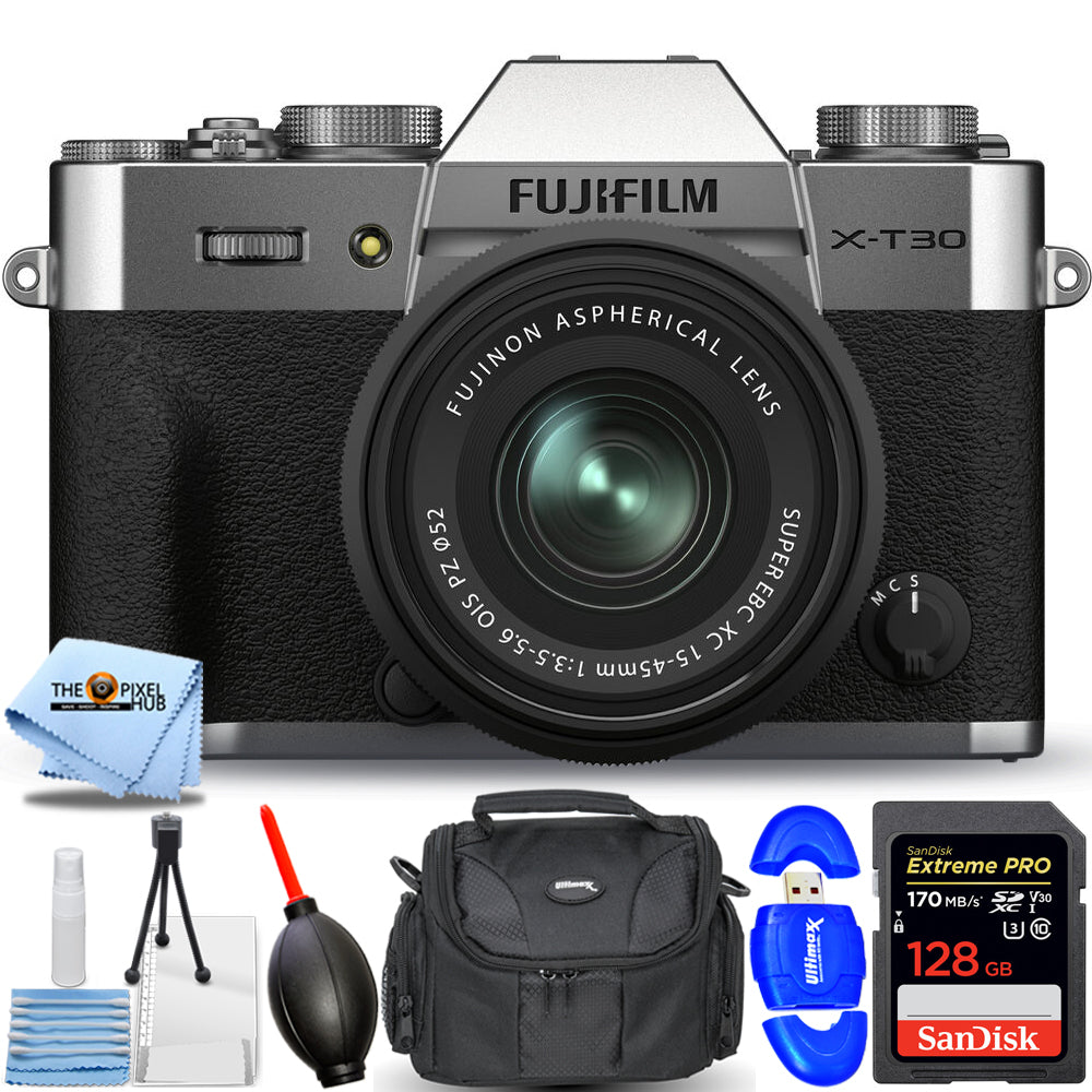 FUJIFILM X-T30 II Mirrorless Camera with XC 15-45mm OIS PZ Lens (Silver) Bundle 1