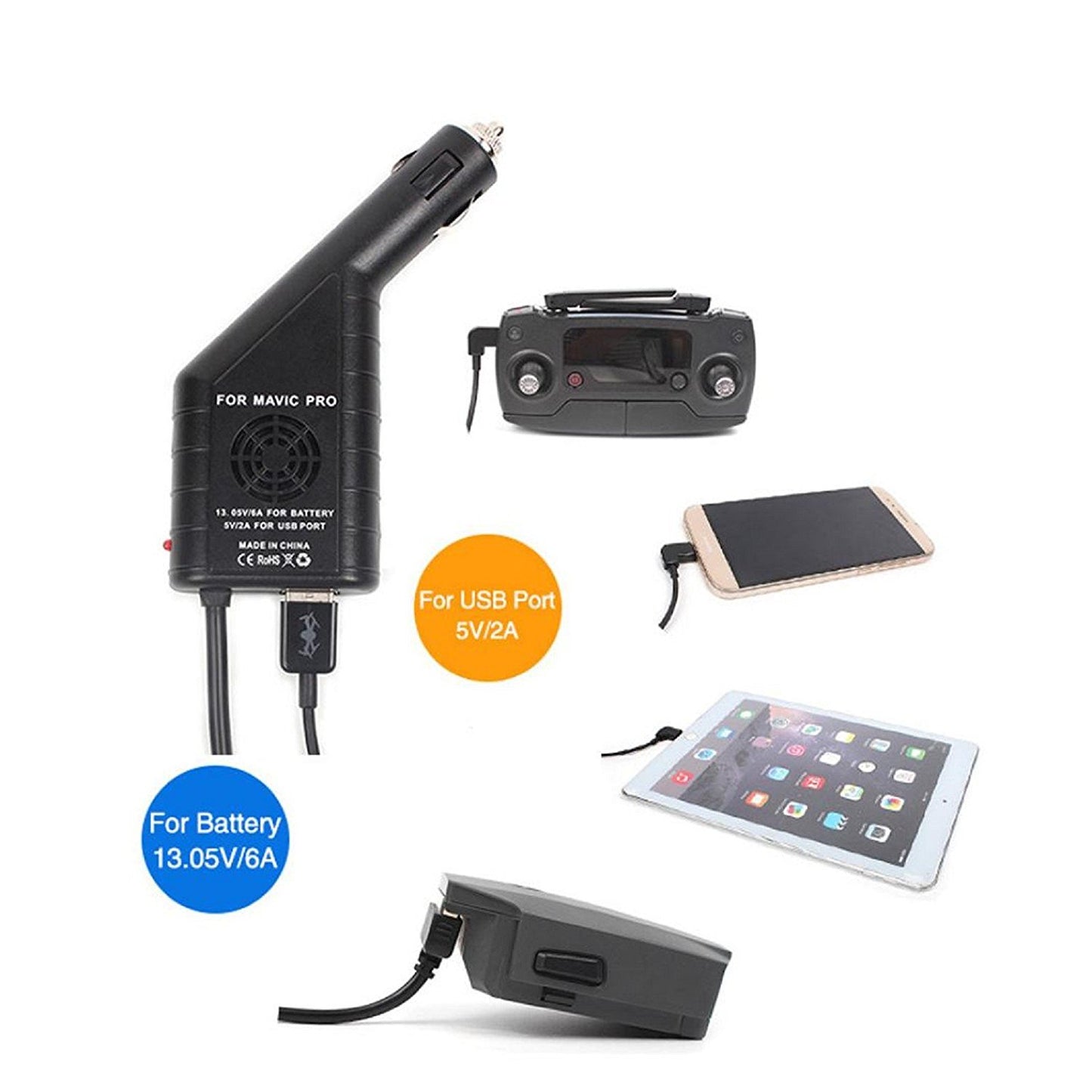 ULTIMAXX MAVIC CAR CHARGER W/ USB PORT - 13.05V/6A