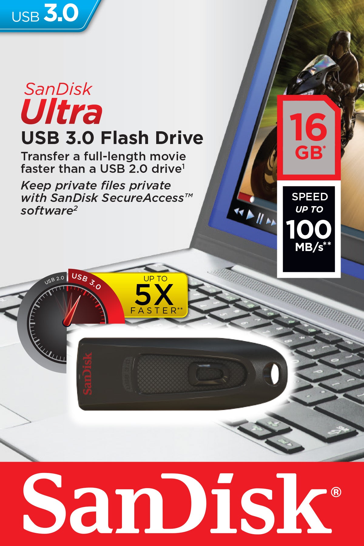 SanDisk Ultra CZ48 16GB USB 3.0 Flash Drive Transfer Speeds Up To 100MB/s-SDC...