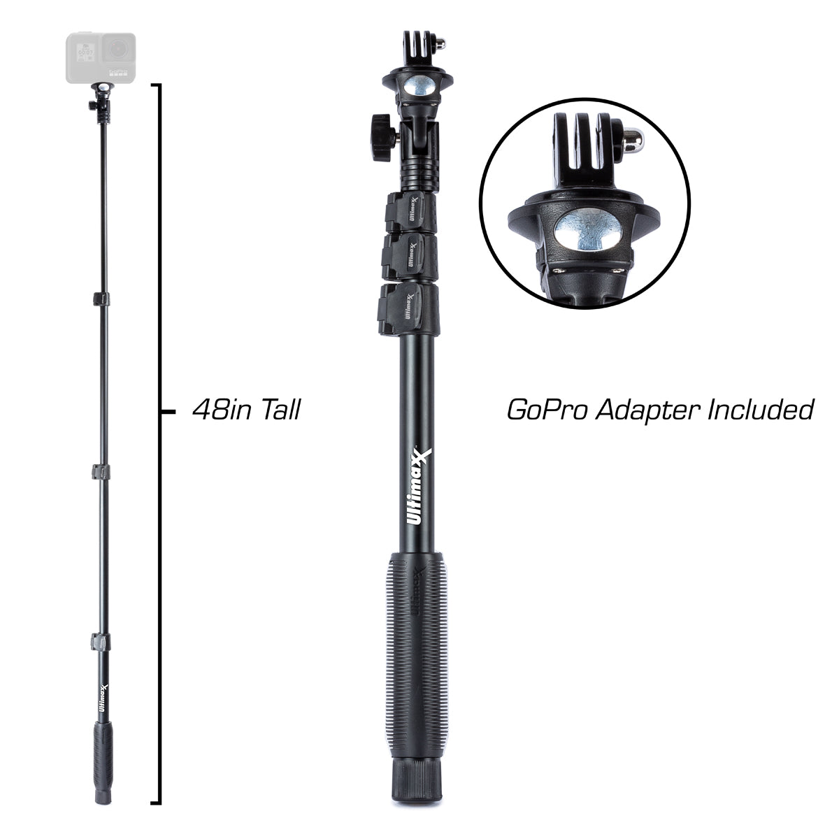 Ultimaxx 48 Monopod / Selfie Stick with Adapter for GoPro / Go-Pro / Action Camera