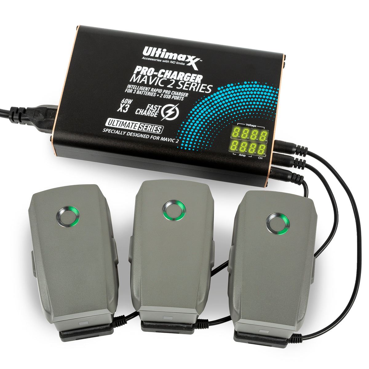 ULTIMAXX Mavic 2 Intelligent Rapid Pro Charger-3 Batteries + 2 USB Ports