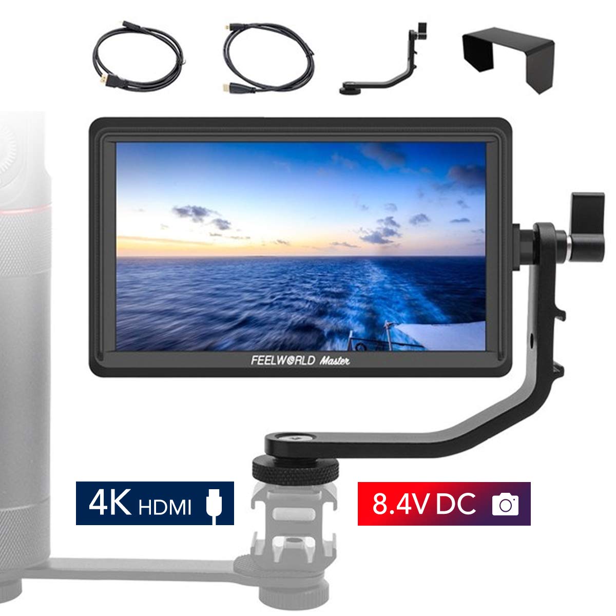 Feelworld Master MA6F 5.5 DSLR Monitor 4K HDMI 8.4V DC in/Out, Full HD 1920x720p LCD Camera Field Monitor Tilt Arm Included