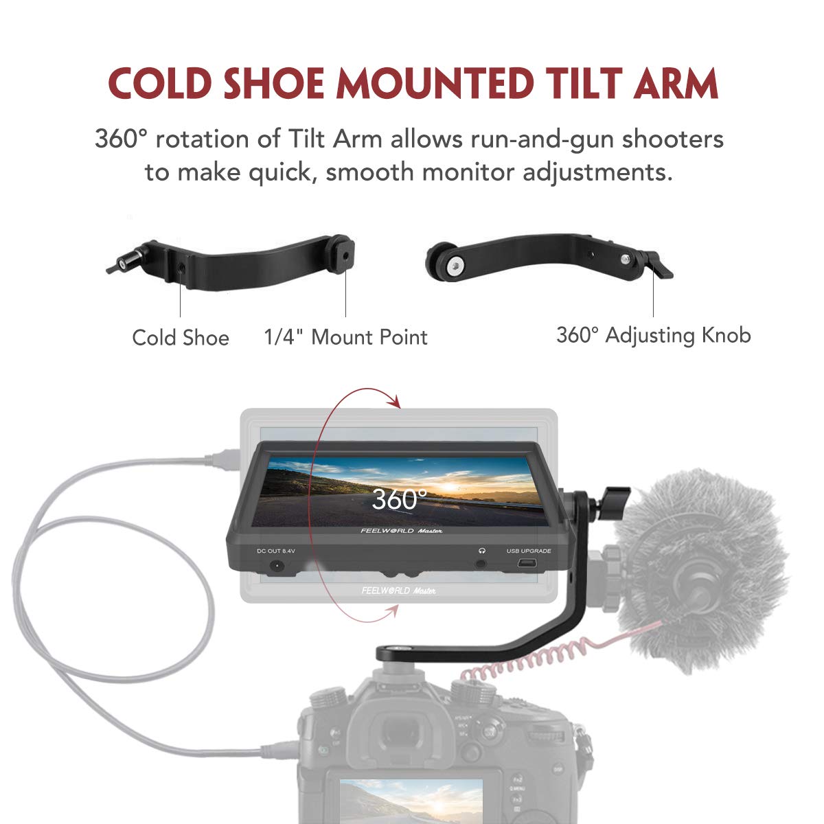 Feelworld Master MA6F 5.5 DSLR Monitor 4K HDMI 8.4V DC in/Out, Full HD 1920x720p LCD Camera Field Monitor Tilt Arm Included