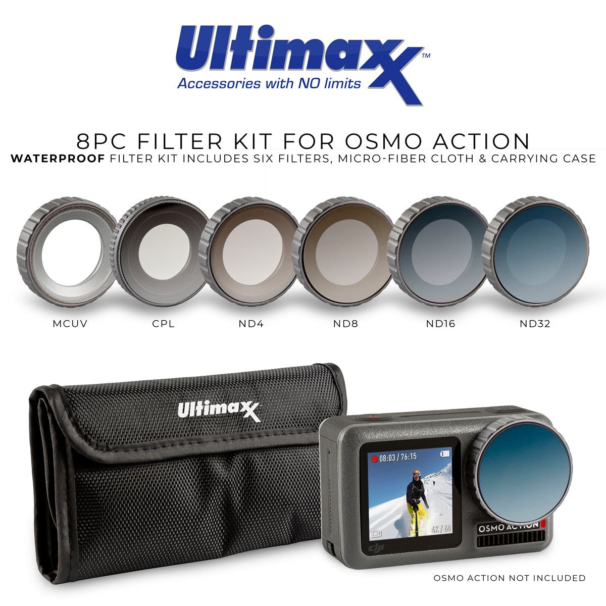 ULTIMAXX 8PC FILTER KIT FOR DJI OSMO ACTION (MCUV + CPL + ND4 + ND8 + ND16 + ND32)