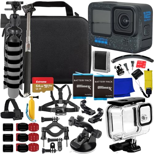 Ultimaxx Advanced GoPro Hero 12 Bundle - Includes: 64GB Extreme microSDXC Memory Card, 2x Replacement Batteries, Underwater Housing & Much More (30pc Bundle)