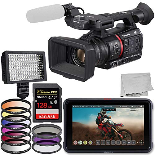 Panasonic AG-CX350 4K Camcorder Deluxe Bundle Includes: Atomos Ninja V 5 4K HDMI Recording Monitor - SanDisk Extreme 128 Memory Card - 3 Piece Multi Coated HD Filter Kit 67mm and Much More