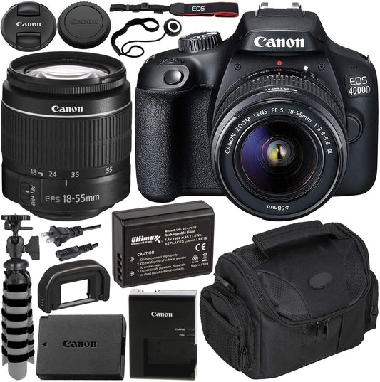 Canon EOS 4000D DSLR Camera with EF-S 18-55mm f/3.5-5.6 III Lens Beginner?s Bundle - Includes: Extended Life LPE10 Replacement Battery, Flexible Tripod & MORE
