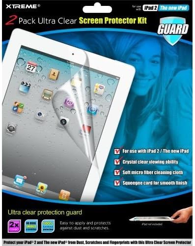 XTREME Guard 2 Pack Ultra Clear Screen Protector Kit for iPad 2 & The New iPad with Soft Micro Fiber Cleaning Cloth and Squeegee Card