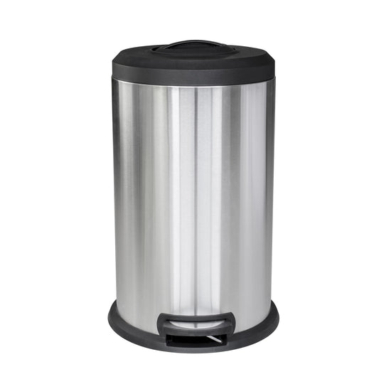 Premium Stainless Steel Trash Compression System Garbage Bin Wastebasket - 40L Removable Inner Bin - Foot Pedal Opening - Simply Push Down Lid Handle To Easily Compact Your Trash and Instantly Creates More Room! Lid Can Remain Standing In the Open Positio