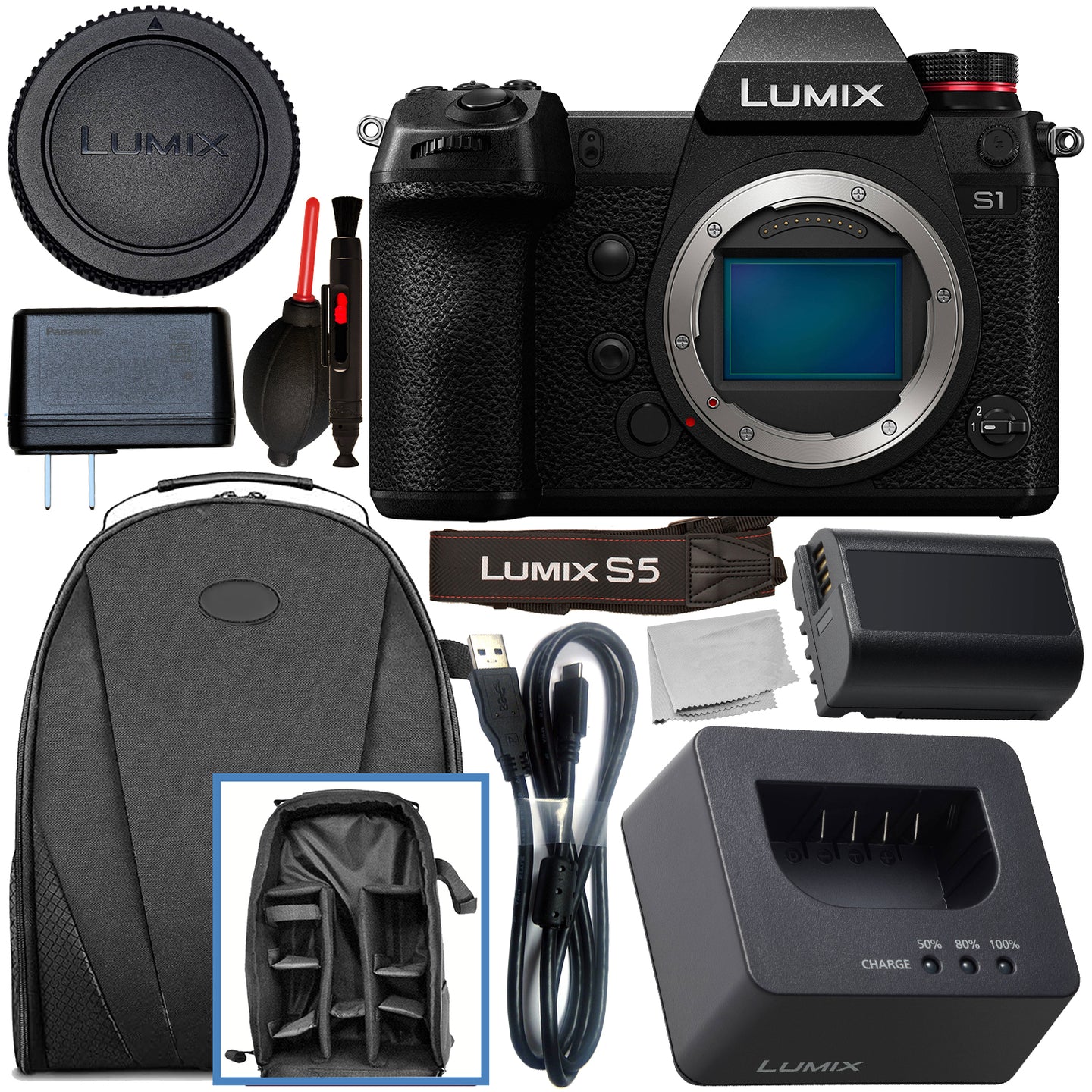 Panasonic Lumix DC-S5 Mirrorless Digital Camera (Body Only) with Starter Accessory Bundle ? Includes: Manufacturer Accessories + Professional Backpack + Equipment Maintenance Tools