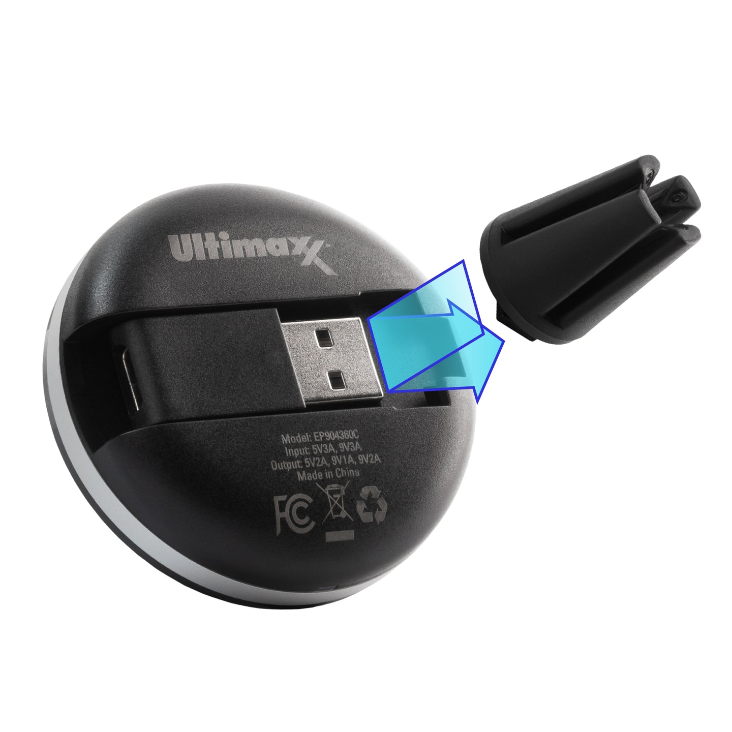 Ultimaxx Wireless Qi Fast Charger (WAFR/Ultimaxx) with Built-in USB-A Plug, 2ft USB-C to USB-A Cable