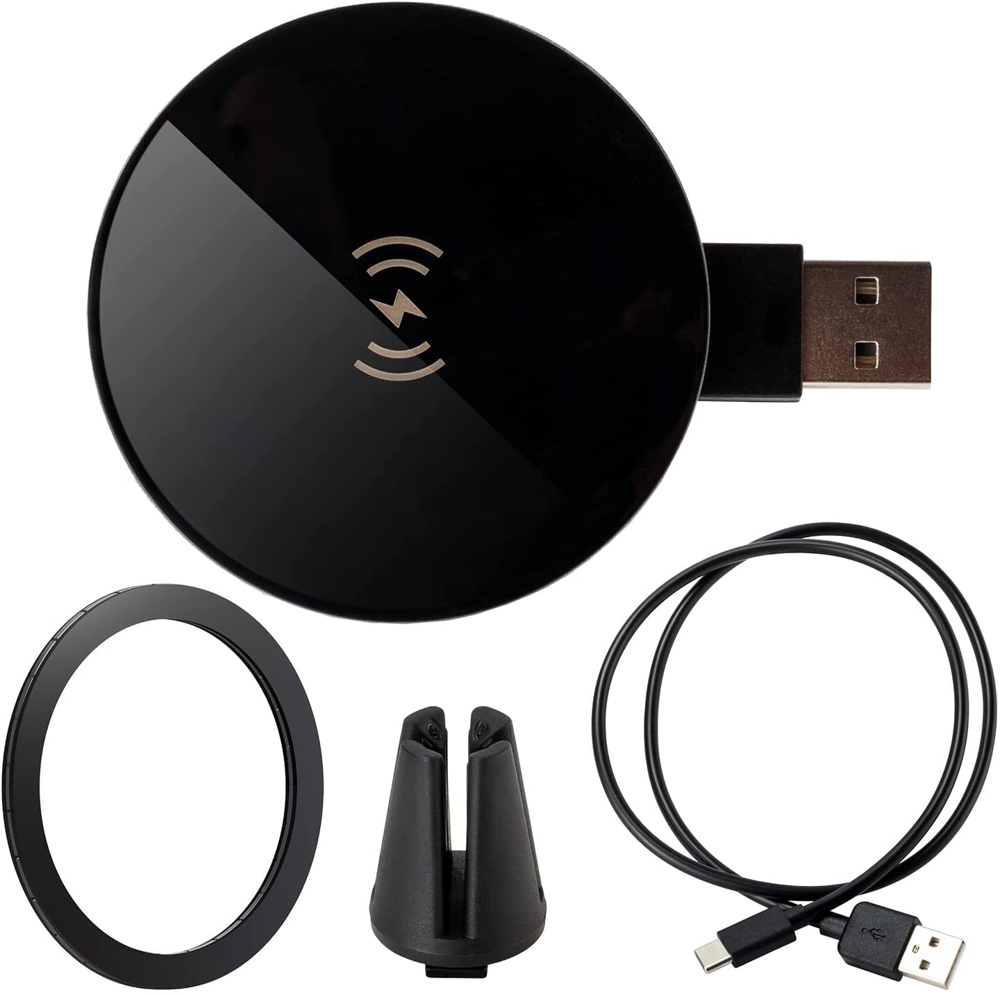 Ultimaxx Wireless Qi Fast Charger (WAFR/Ultimaxx) with Built-in USB-A Plug, 2ft USB-C to USB-A Cable