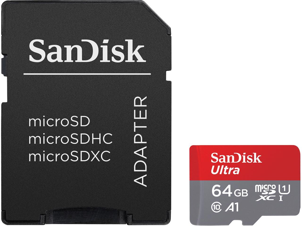 SanDisk 64GB Ultra microSD UHS-I SDXC Memory Card with Adapter - 120MB/s, C10, U1, Full HD, A1, Micro SD Card - SDSQUA4-064G-GN6MA