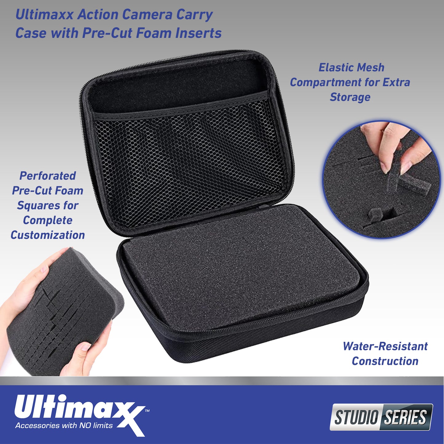 Ultimaxx Medium Hard Carry Case for All Action Cameras and Camera accessories w/ DIY Foam
