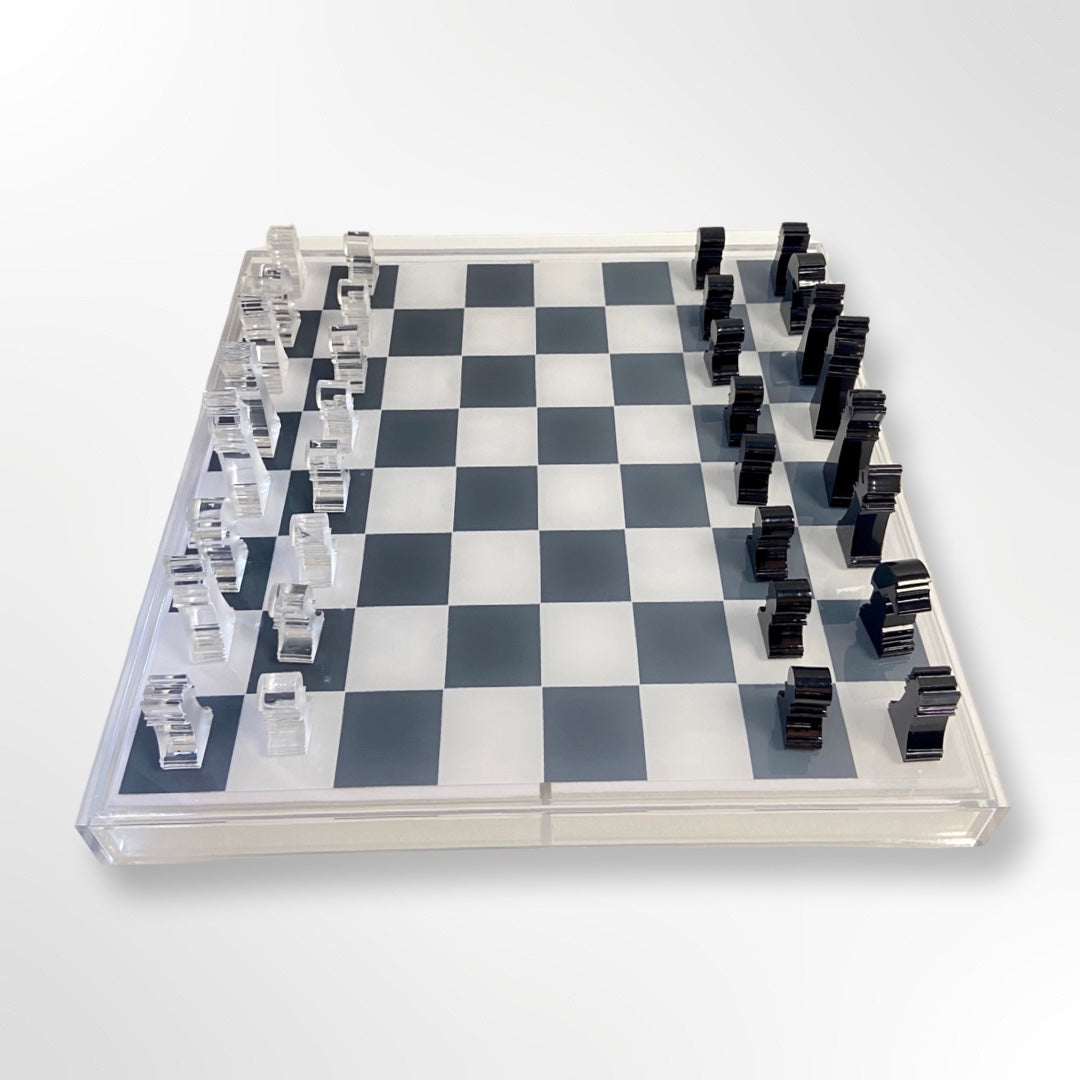 CHESS/CHECKERS -  CLEAR, SIL/FROST SQ, BLK/FROST CHIPS