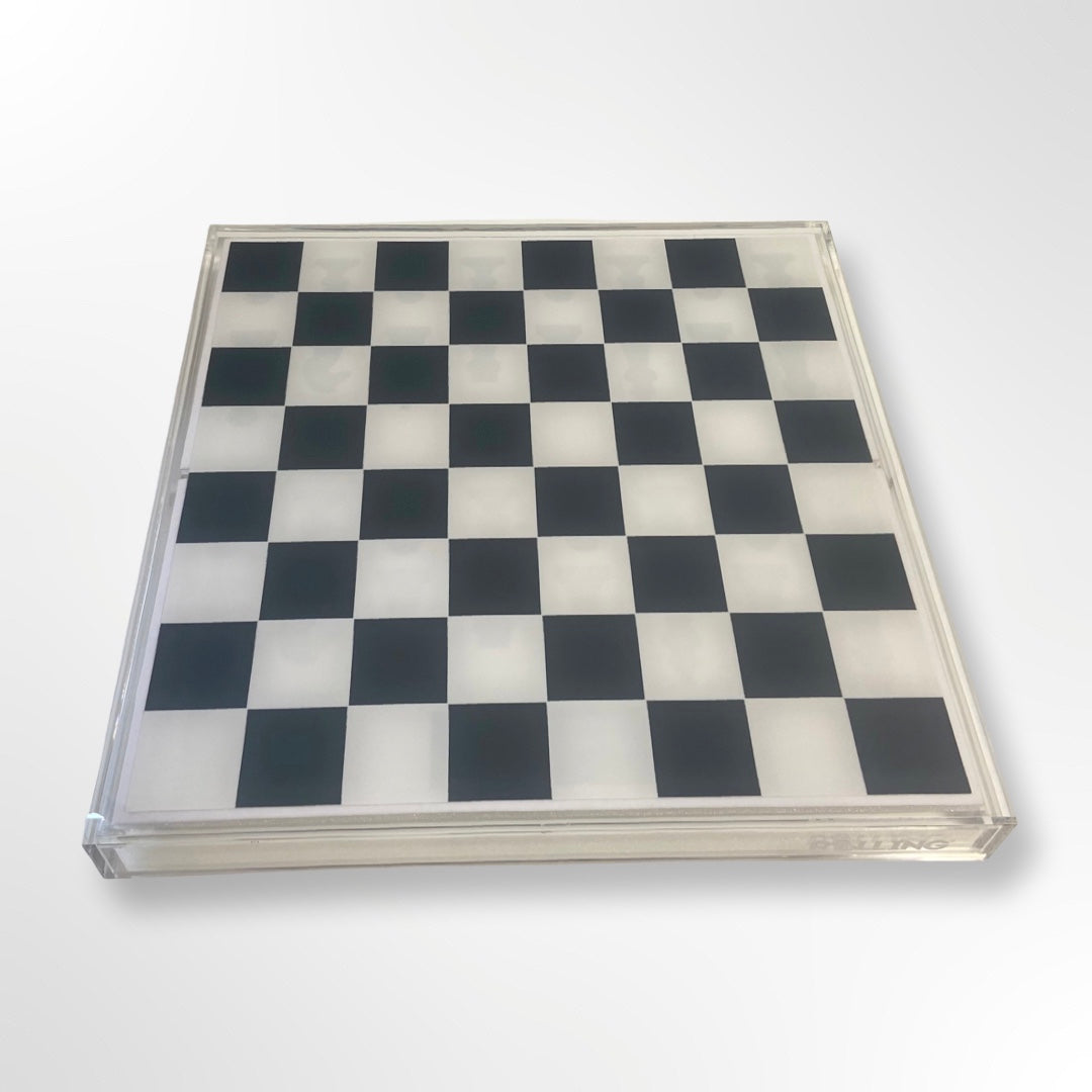 CHESS/CHECKERS -  CLEAR, SIL/FROST SQ, BLK/FROST CHIPS