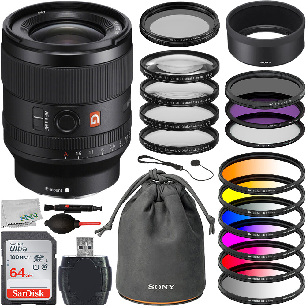 Ultimaxx Deluxe Bundle + Sony FE 35mm f/1.4 GM Lens + SanDisk 64GB Ultra SDXC Memory Card, 3PC Filter Kit (UV, FLD, CPL), 4PC Macro Close-up Kit, 6PC Gradual Filter Kit & Much More (25pc Bundle)