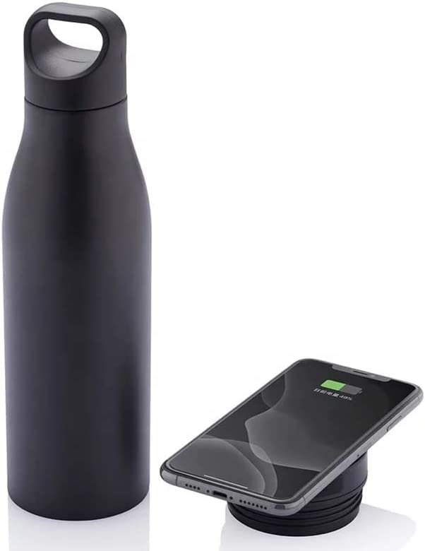 Aluminum Insulated Water Bottle w/ Power Bank - Black