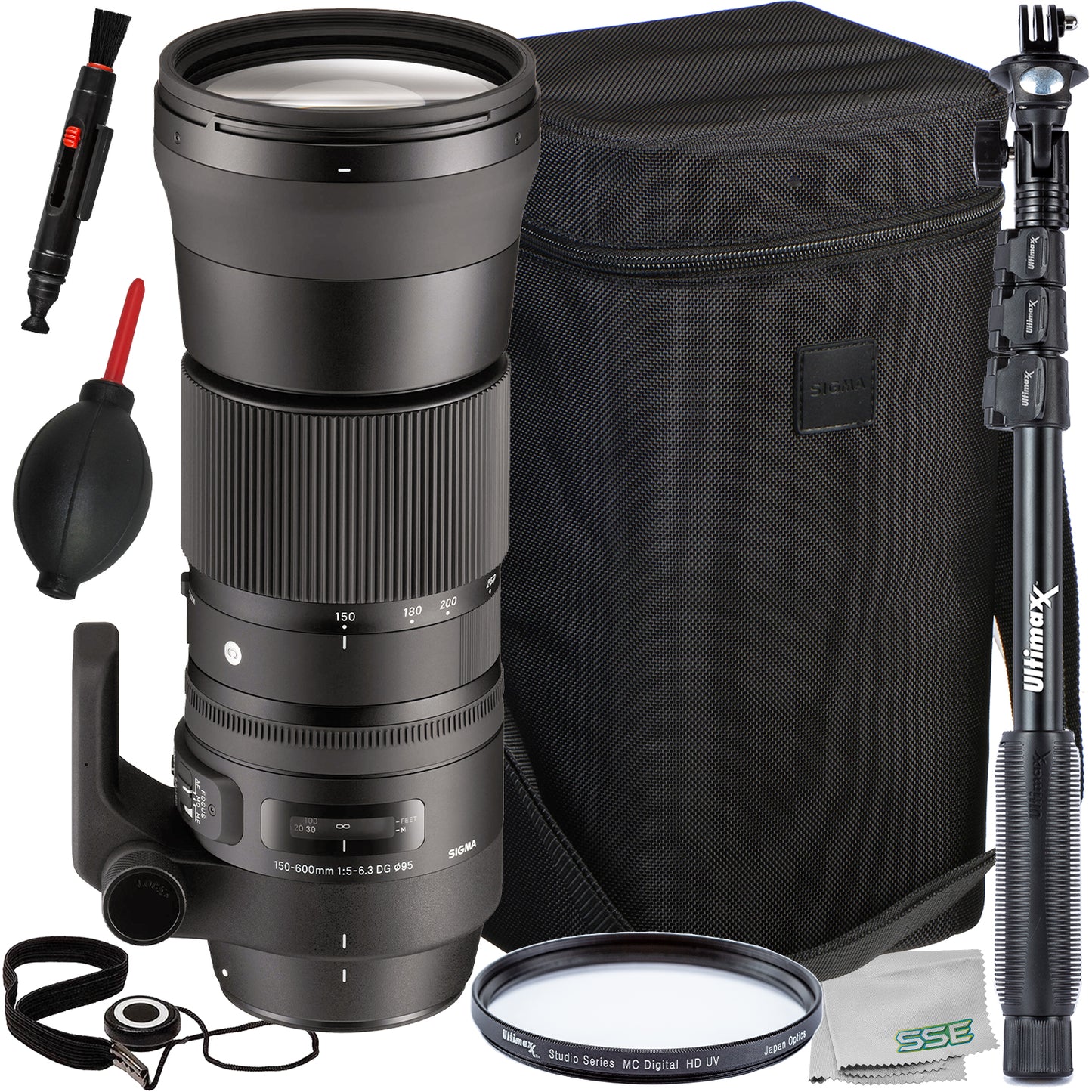 Ultimaxx Starter Sigma 150-600mm f/5-6.3 Lens Bundle (F-Mount) - Includes: Protective UV Filter, Lightweight 48? Monopod, Universal Lens Cap Keeper & More (12pc Bundle)