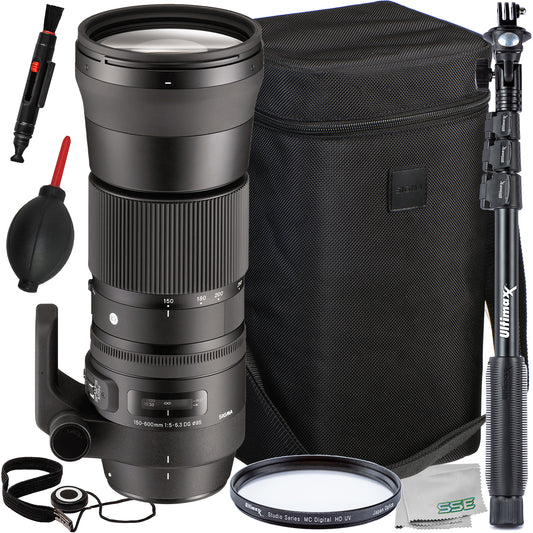 Ultimaxx Starter Sigma 150-600mm f/5-6.3 Lens Bundle (F-Mount) - Includes: Protective UV Filter, Lightweight 48? Monopod, Universal Lens Cap Keeper & More (12pc Bundle)