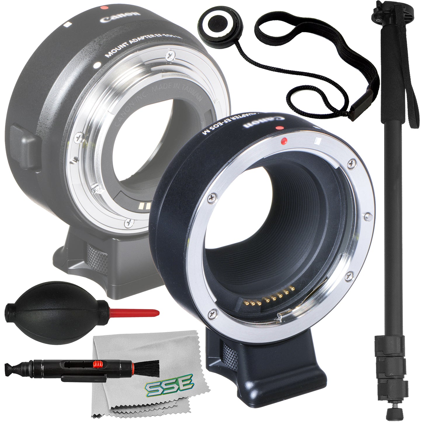 Ultimaxx Advanced Canon EF-M Lens Adapter Bundle (EF/EF-S Lenses) - Includes: Lightweight 72? Monopod, Universal Lens Cap Keeper & More (10pc Bundle)