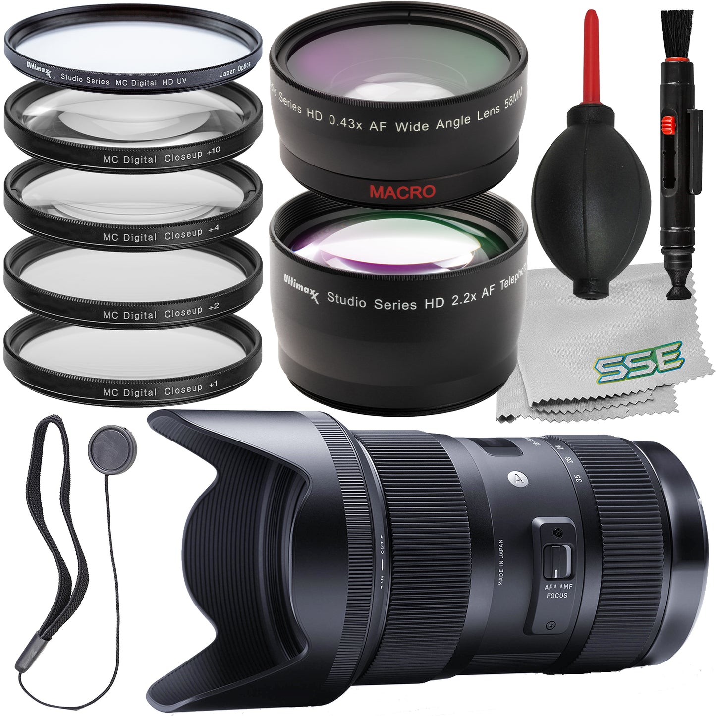 Ultimaxx Advanced Sigma 18-35mm f/1.8 DC HSM Art Lens Bundle (F Mount) - Includes: 4PC Macro Close-Up Filter Kit, 2.2x Telephoto Zoom Lens Attachment & Much More (16pc Bundle)